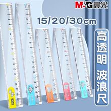 晨光耷拉兔带波浪线直尺15/20cm透明塑料学生用绘画直线专用尺子