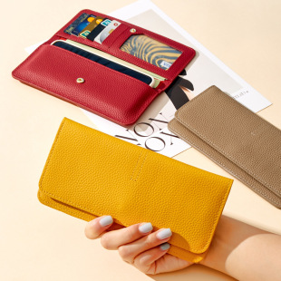 Wallet Women's Genuine Leather Long Ultra-Thin Casual Wallet Temperament Large Capacity Convenient Money Card Integrated Wallet for Mobile Phones