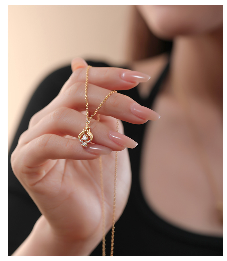 Collana in argento sterling retrò leggera di lusso con zirconi, stile ins, pendente con separazione avanzata dei colori, catena per il collo_voghion.com