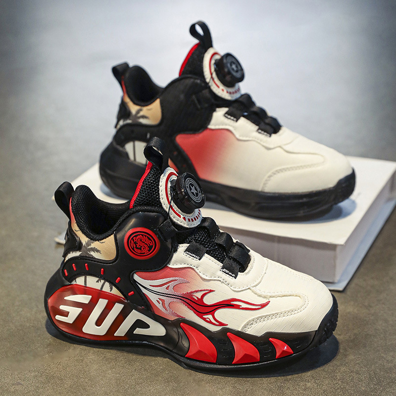 2025 otoño nuevos zapatos infantiles zapatos deportivos infantiles ligeros botones giratorios de suela suave zapatos de baloncesto para niños y niñas zapatos para correr