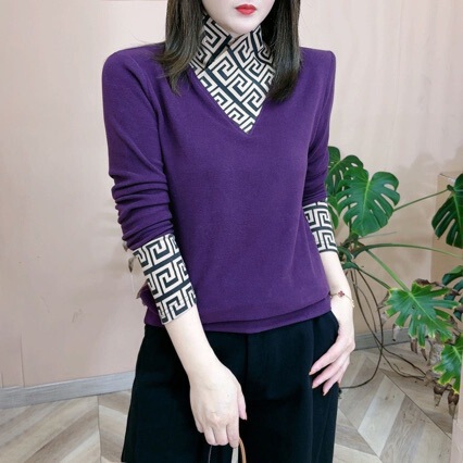 Ladies' Autumn/Winter Semi-High Collar Fleece Base Layer Top 2025 Fashion Trendy Stylish Tummy Covering Pseudo Two-Piece Upper Shirt