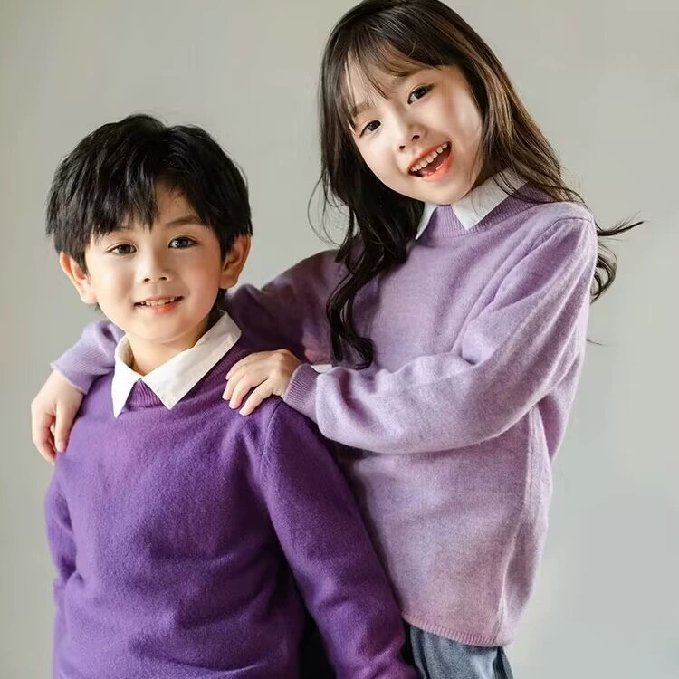 Новый 100 шерстяных свитеров с высоким воротом, мальчики и девочки носят свободный утолщенный вязаный детский свитер.