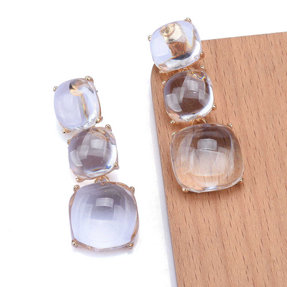 Street Occasion Exaggerated Square Metal Inlay Resin Women's Drop Earrings
