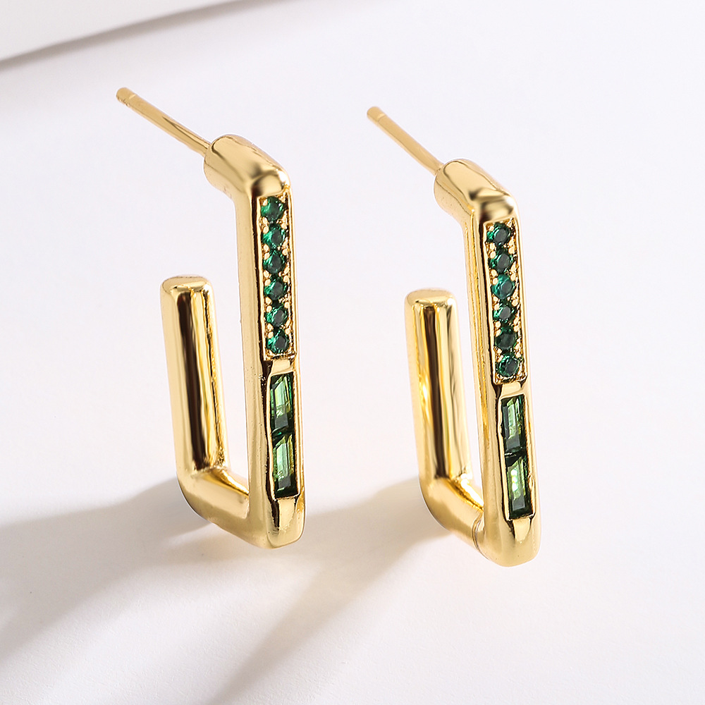 Fashion Geometric Copper Inlay Zircon Ear Studs 1 Pair