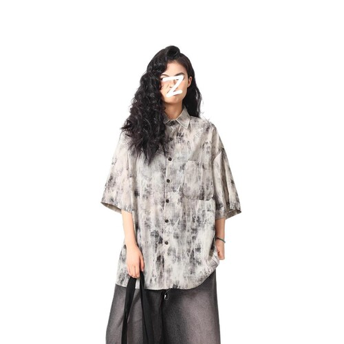 Vintage Tie-Dye Print Short-Sleeve Shirt for Men and Women - Summer Casual Unique Design Loose and Slim-Fitting Fashion Top