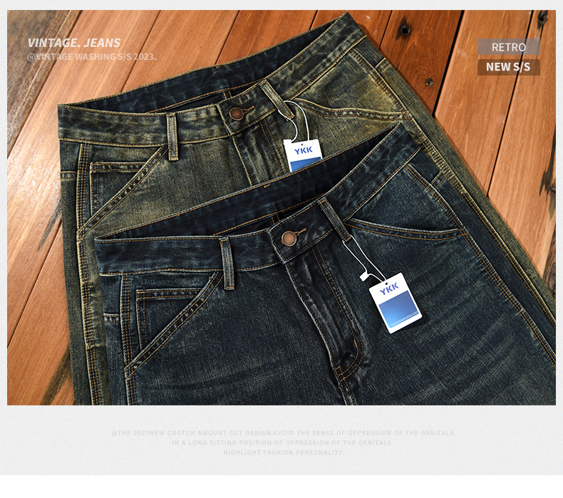 1031-1031-11 Men's Retro Washed Casual Jeans, One Piece Replacement_voghion.com