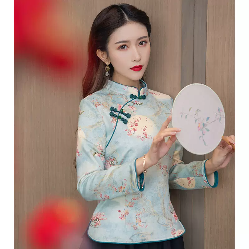 复古中国风显瘦旗袍日常上衣唐装禅服女装两件套装长款秋冬