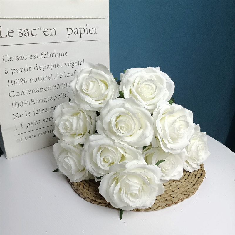 Artificial de 24 colores de la boda carretera flor 10 rosas artificial Flor de seda boda fondo rosa Decoración