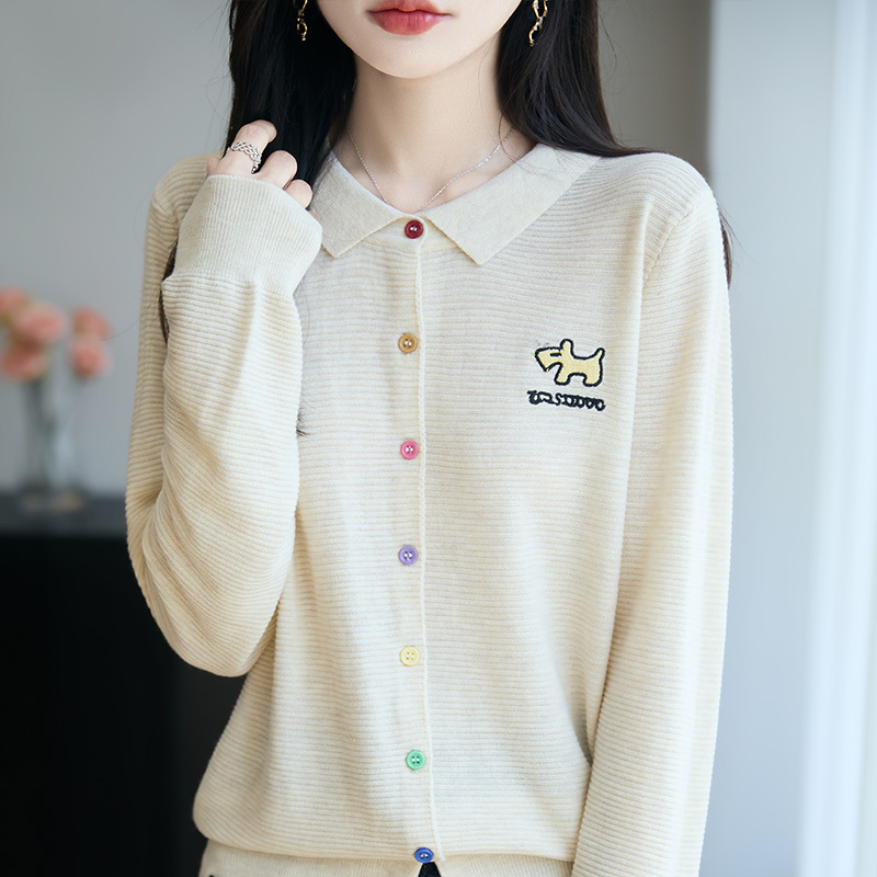 早秋彩扣刺绣针织开衫外套女2025新款春秋外搭洋气大码女装上衣|undefined