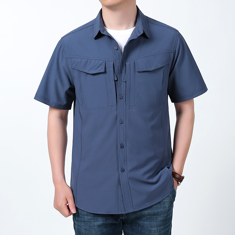 Summer quick-drying short-sleeved shirt men's custom outdoor breathable multi-pocket loose tactical tooling shirt manufacturer Summer quick-drying short-sleeved shirt men's custom outdoor breathable multi-pocket loose tactical tooling shirt manufacturer