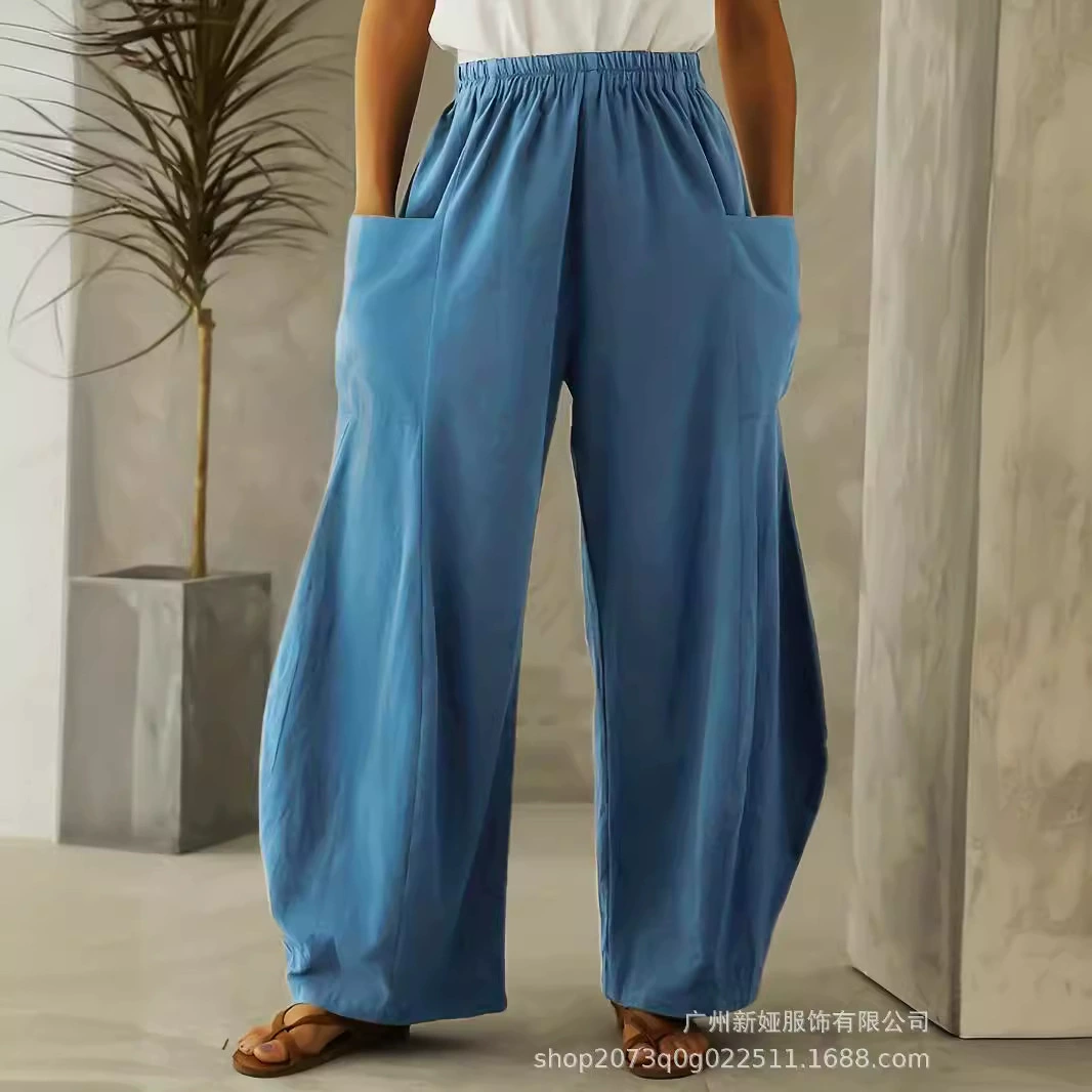 Весна и осень трансграничные европейские и американские Amazon AliExpress wish сплошной цвет карманные эластические повседневные брюки