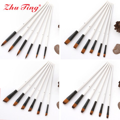 Cross-border 6 pieces of nylon paintbrush double color nylon hair pearl white handle nail round 6 pieces of pearl white paintbrush set