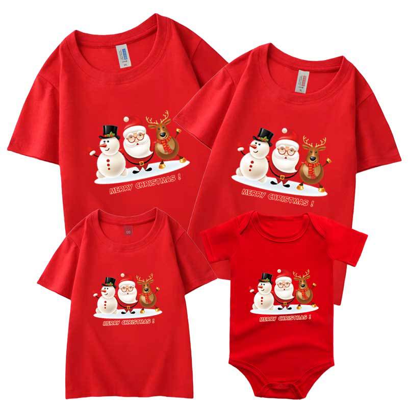 Ropa para niños Feliz Navidad padre-hijo Camiseta manga corta Nuevo 2024 nuevo tres boca cuatro boca hombres y mujeres transfronterizos