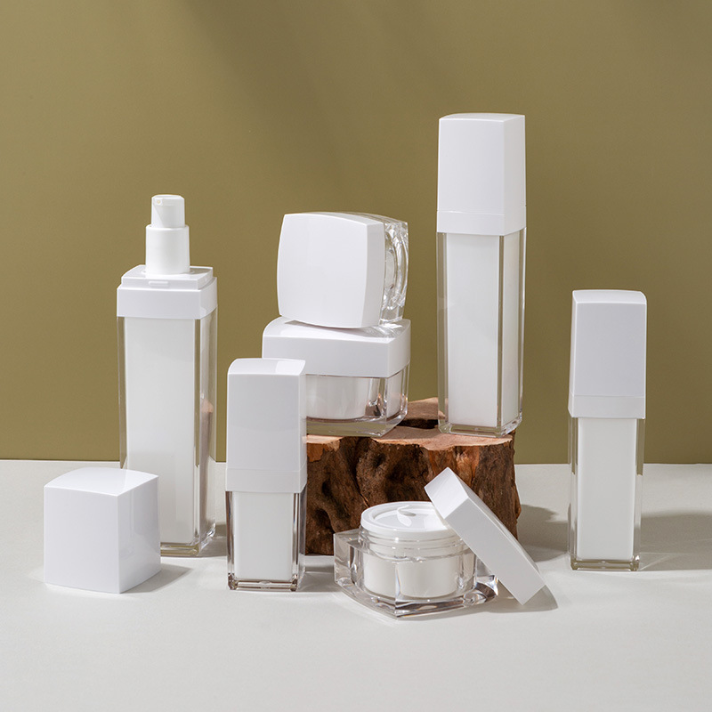 双层亚克力护肤品包材套装四方乳液瓶膏霜瓶分装罐批发工厂定制