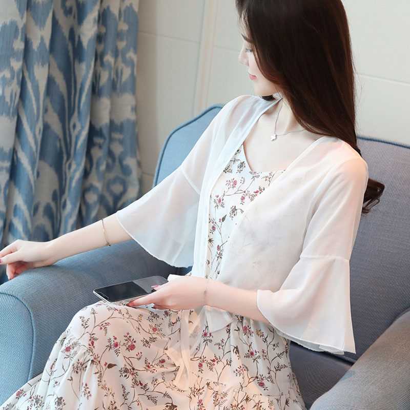 Women's Shawl Summer Small Coat with Slip Skirt Western-style Short Chiffon Thin Sunscreen plus size Cardigan