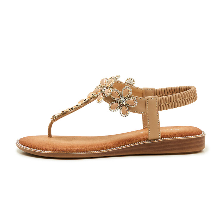 Dép sandal nữ xỏ ngón đế bệt đính hoa kim cương mềm chống trượt — màu đen, màu mơ chi tiết 20