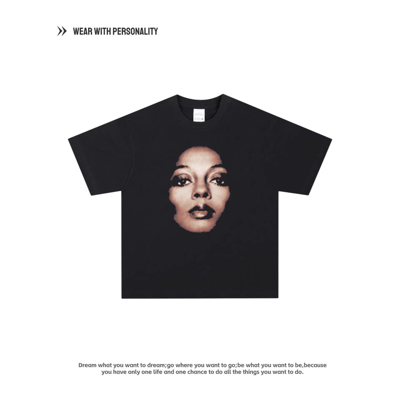 90S Singer Diana Ross T-Shirt American Retro Washed Loose Fit Pure Cotton Long and Short Sleeve Heavyweight Hooded