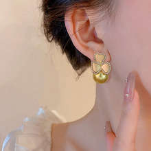 微镶锆石珍珠花朵耳钉银针港风复古优雅气质耳饰2023新款花卉耳环