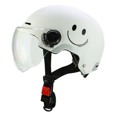 New White Motorcycle Rider Helmet, Motosiklet kaskı (dəbilqə) - 3c-transparent-short-mirror-frosted-white-smiley-face-l
