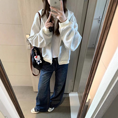 美式复古慵懒风条纹连帽卫衣女秋季2025新款小狗刺绣拉链开衫外套