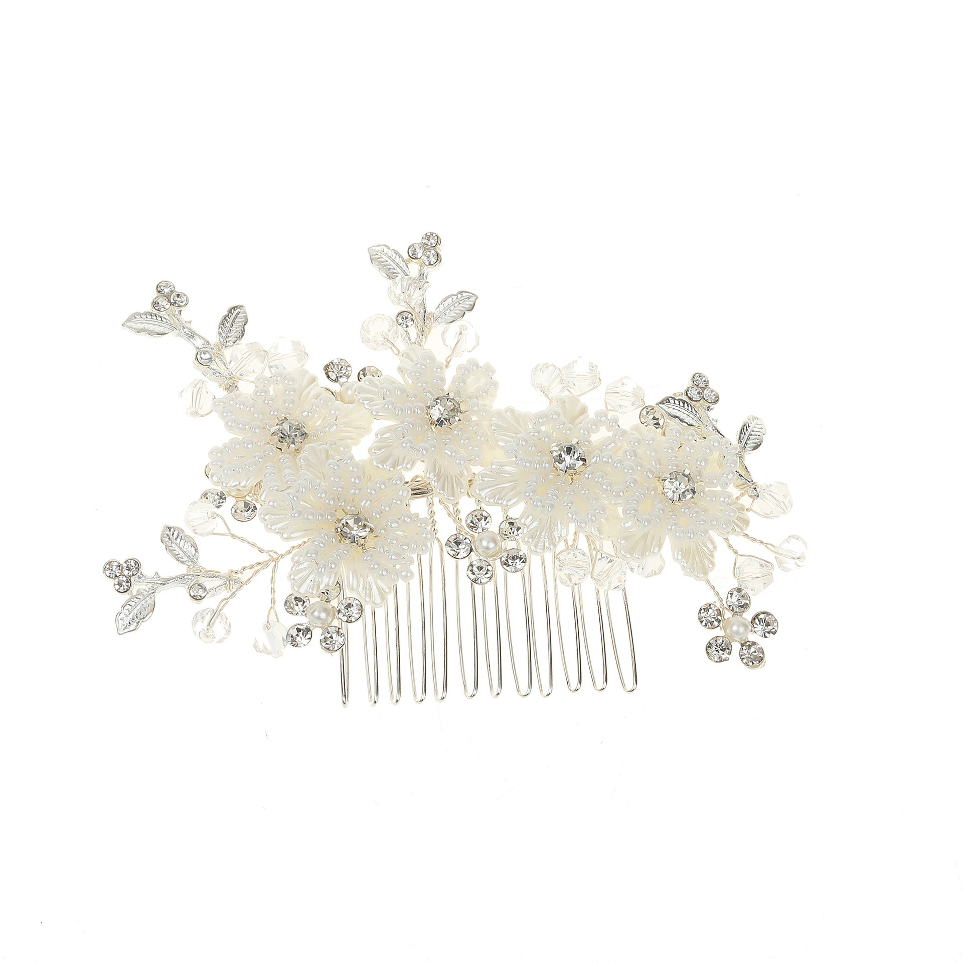 Alloy Material Flower Pattern Women'S Gender Bridal Wedding Hair Accessories White Flowers Beaded Hair Comb