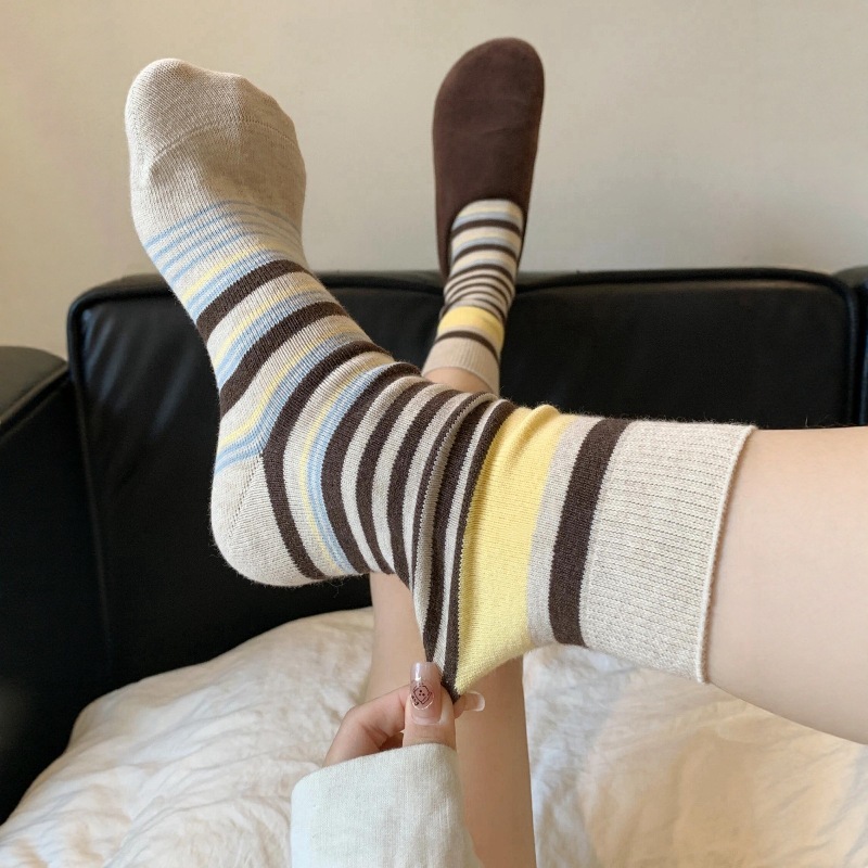 多巴胺卷边堆堆袜子女秋季韩版ins风百搭复古拼色中筒袜洋气撞色|undefined