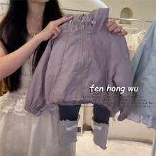【粉红屋】女童冲锋衣外套风衣秋装洋气小女孩运动连帽灰色打底裤