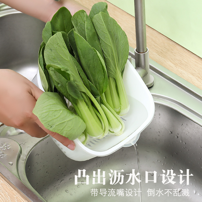 新しい二重層の厚みのある野菜バスケットキッチン果物と野菜家庭用フルーツプレート水フィルター野菜排水リビングルームプラスチックフルーツ|undefined