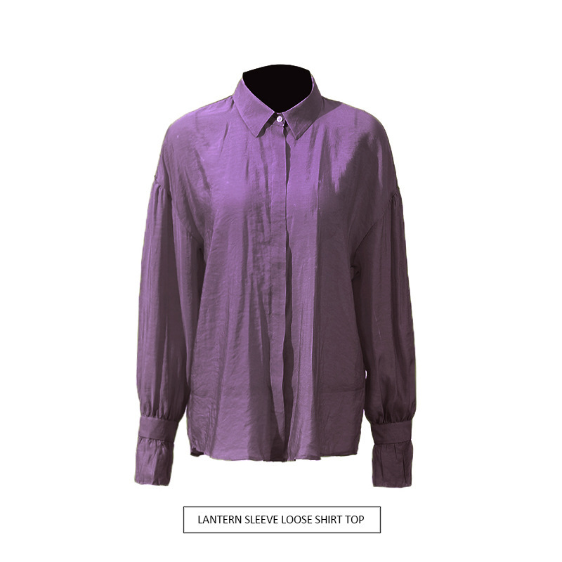 Casual Simple Style Long-Sleeved Shirt 2026 New Fashion Versatile Single-Breasted Lapel Lantern Sleeve Solid Color Top for Women