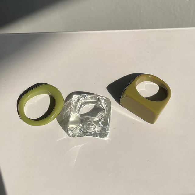 3 ring set transparent green square geom...