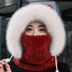 日系秋冬季帽子女款围脖一体加绒加厚保暖帽户外骑行帽防风保暖帽