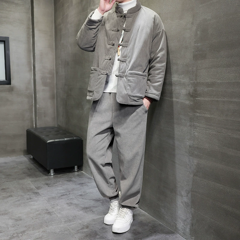 2023 Зимний новый мужской ретро модный костюм в китайском стиле с хлопковой подкладкой, костюм в китайском стиле ретро Тан, утепленная куртка