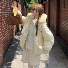 奶fufu羊羔毛拼接羽绒棉服女短款2025冬新款韩版加厚连帽棉衣外套