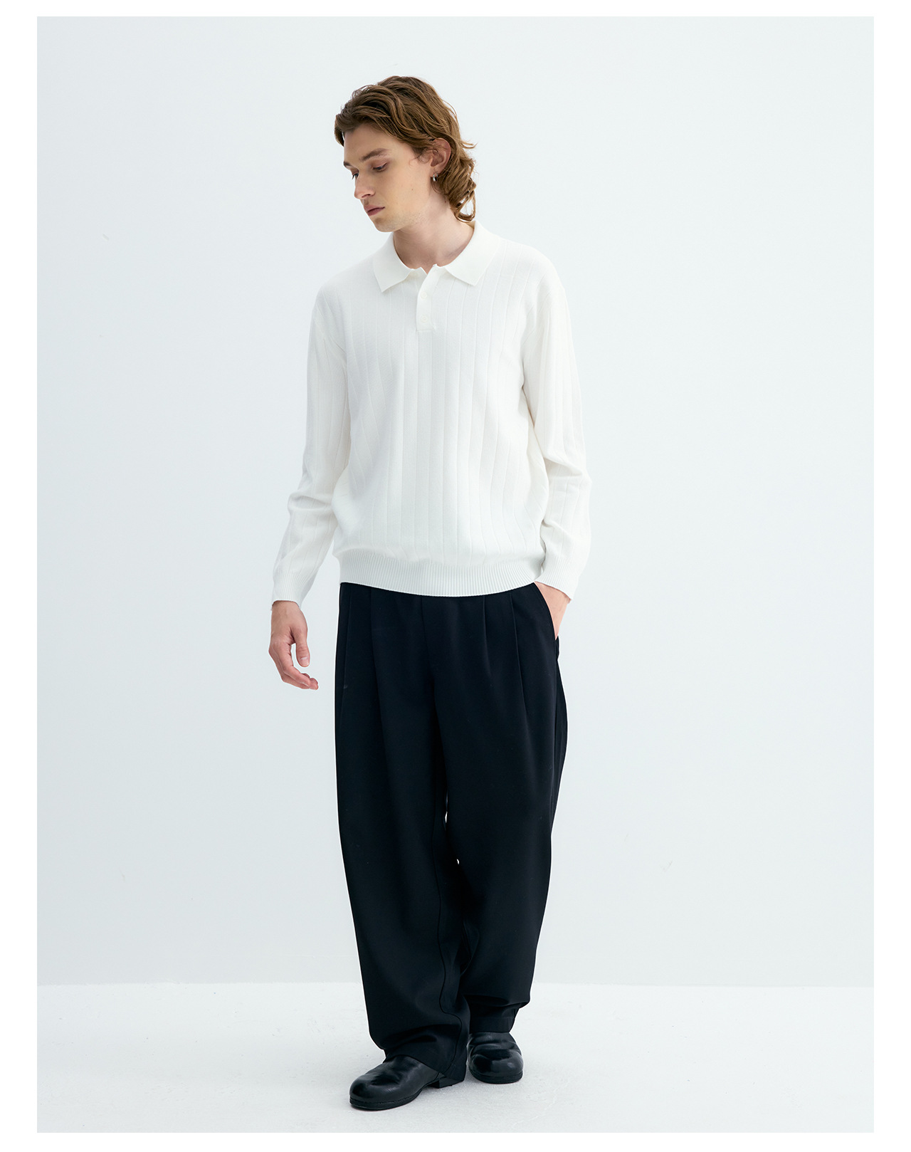 UNF 250g Ribbed Knit Polo Sweater