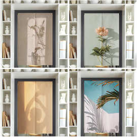 卧室洗手间门帘光影布艺半帘子装饰遮丑隔断帘免打孔伸缩杆遮挡帘