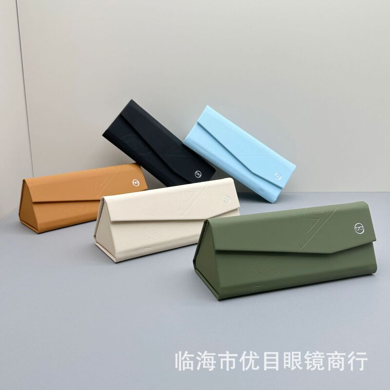 New wholesale direct selling folding triangle sunglasses box sunglasses box portable anti-pressure frosted leather myopia glasses box