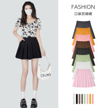 带口袋百褶裙女春夏新款a字弹力高腰短裙防走光半身裙运动半裙