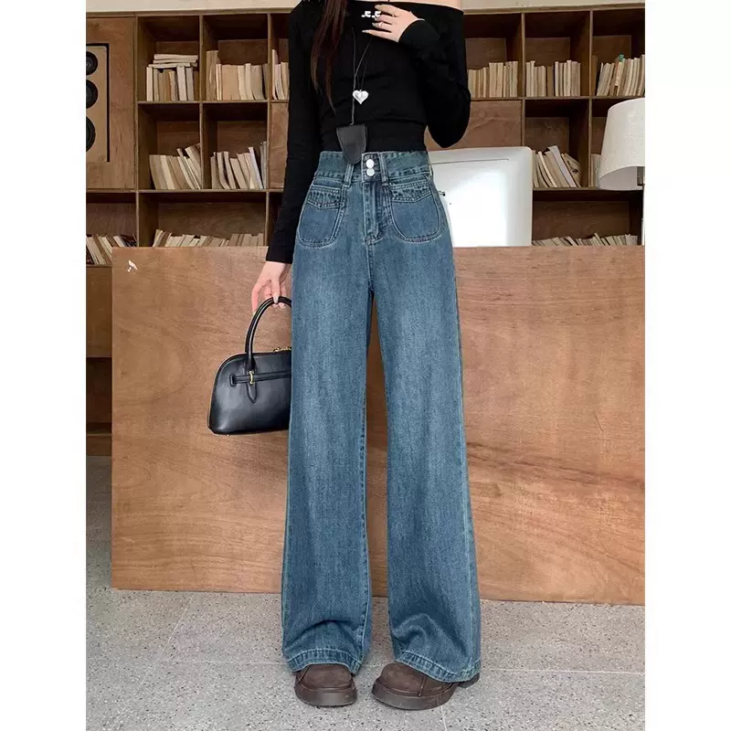高腰阔腿牛仔裤女春季新款大码胖mm梨形身材胯大腿粗宽松显瘦长裤