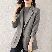 2023春秋新款灰色西装外套女韩版休闲气质流行小西服外套上衣女装