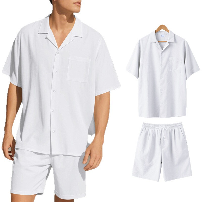 Cross-Border Amazon Men's Summer Suit Loose Casual Light Luxury Beach Lapel Shirt Short-Sleeved Shorts Suit for Men Cross-Border Amazon Men's Summer Suit Loose Casual Light Luxury Beach Lapel Shirt Short-Sleeved Shorts Suit for Men