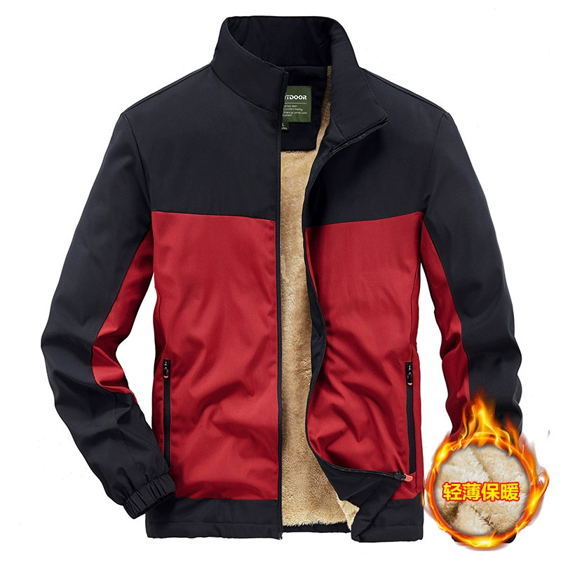 2021, мужская осенне-зимняя новая сумка на молнии, красная молодежная повседневная бархатная хлопковая одежда на молнии с цветными блоками 58223