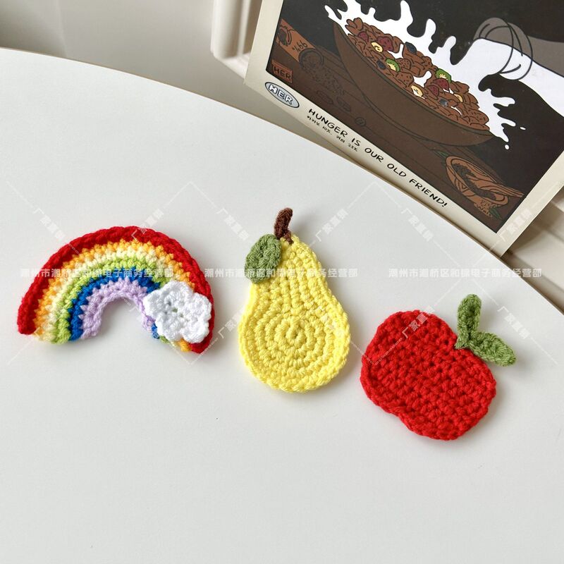 Autumn and Winter Woolen Handmade Crochet Flowers, Three-Dimensional Flower Weaving Decorative Cloth Patches, Clothing Accessories, Cartoon Fruits Wholesale