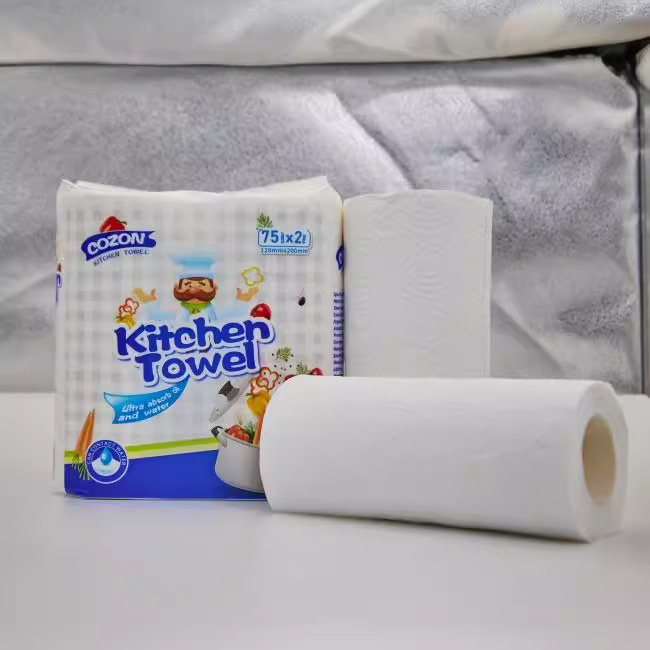 Exportación de papel de cocina 2 capas multifuncional papel de cocina toallas de papel de cocina Inglés papel de limpieza de cocina papel absorbente de cocina