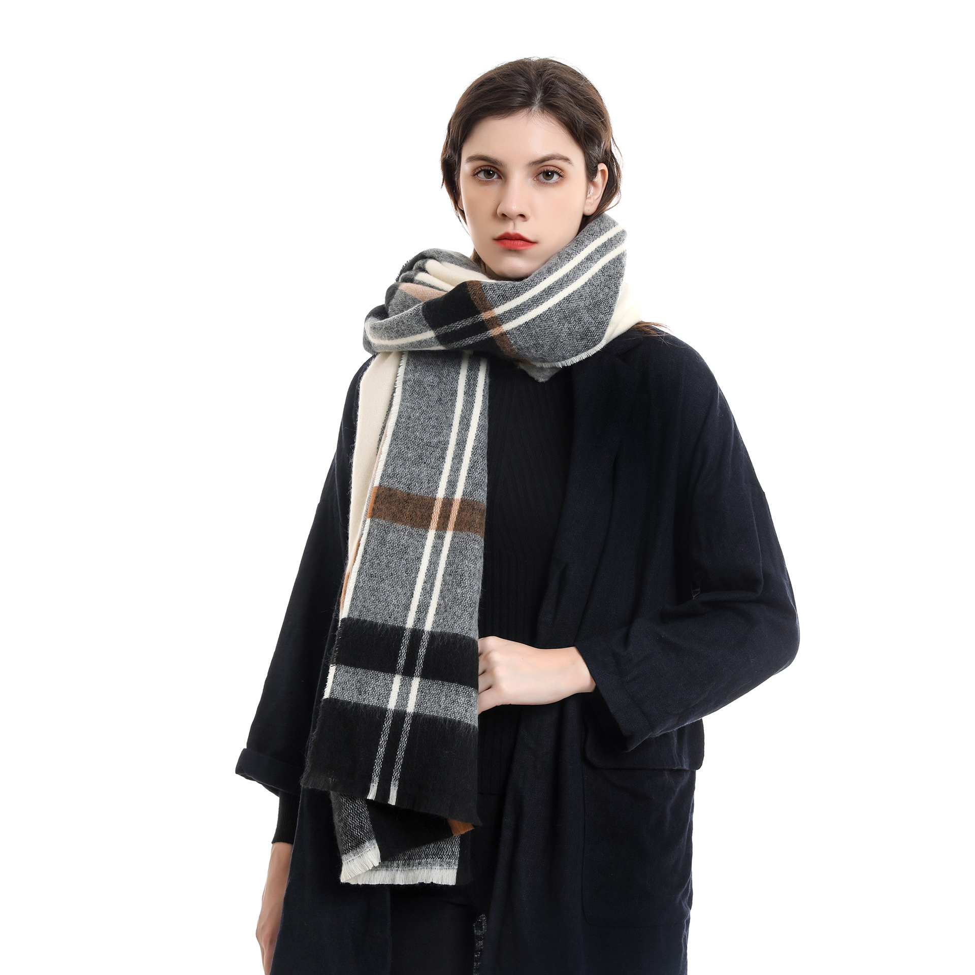 Otoño e Invierno Plaid color a juego bufanda de moda caliente simple moda estilo coreano artístico bufanda caliente