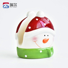 热销款式陶瓷圣诞雪人餐巾架餐巾环手工彩绘白云土圣诞工艺品现货
