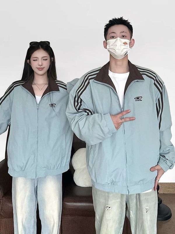 三条杠刺绣双面穿棒球服夹克情侣款两件套2024春秋薄款休闲外套潮|undefined