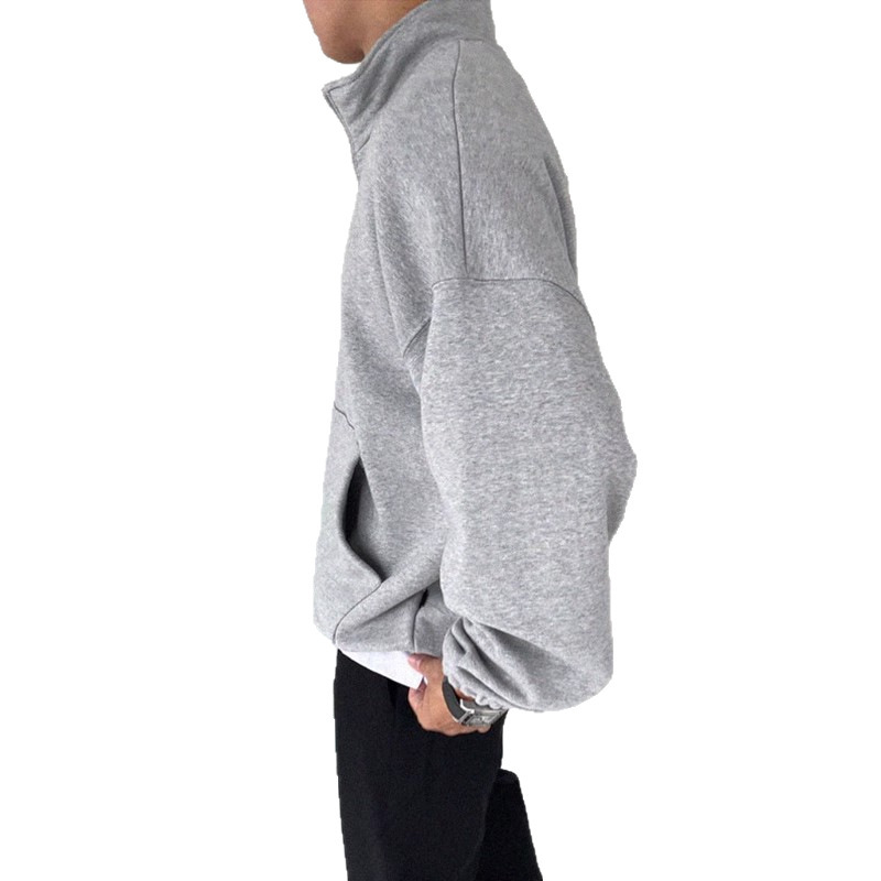 Herren-Sweatshirt mit Stehkragen und halbem Reißverschluss – Lässiger Pullover für Sport und Freizeit, Herbst & Winter (Grau, M/L/XL/2XL/3XL)_voghion.com