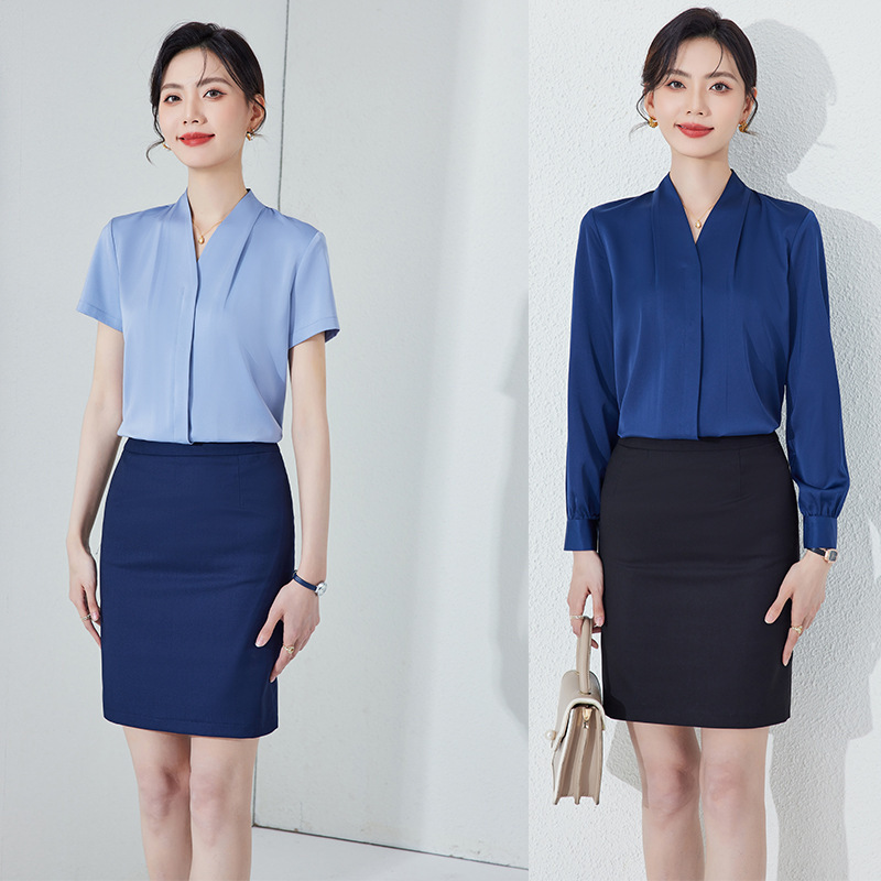 Shirt Women's 2025 New Spring and Summer Glossy Elegant Professional Work Clothes Suit with Flight Attendant Interview Formal Shirt
