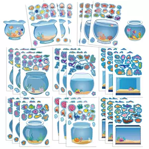 8 Cartoon Dream Fish Tank Collages DIY Small Elements Kidsren's Hands-On Decoration Guka Handbook Mobile Phone Case Notebook