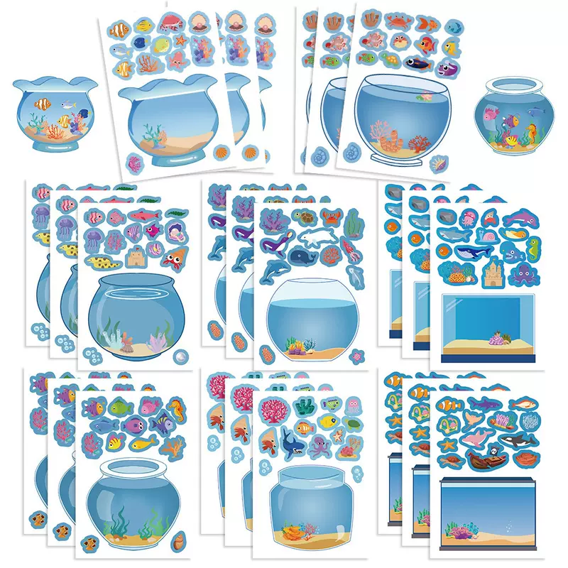 8 Cartoon Dream Fish Tank Collages DIY Small Elements Kidsren's Hands-On Decoration Guka Handbook Mobile Phone Case Notebook